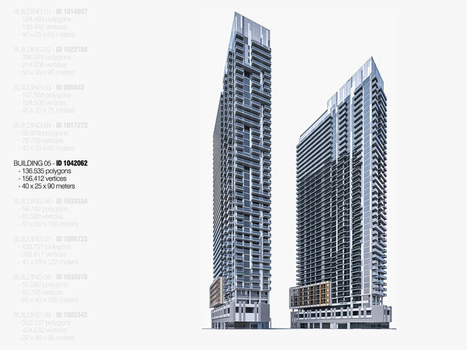 High-rise Buildings Megapack Low-poly 3D model 6
