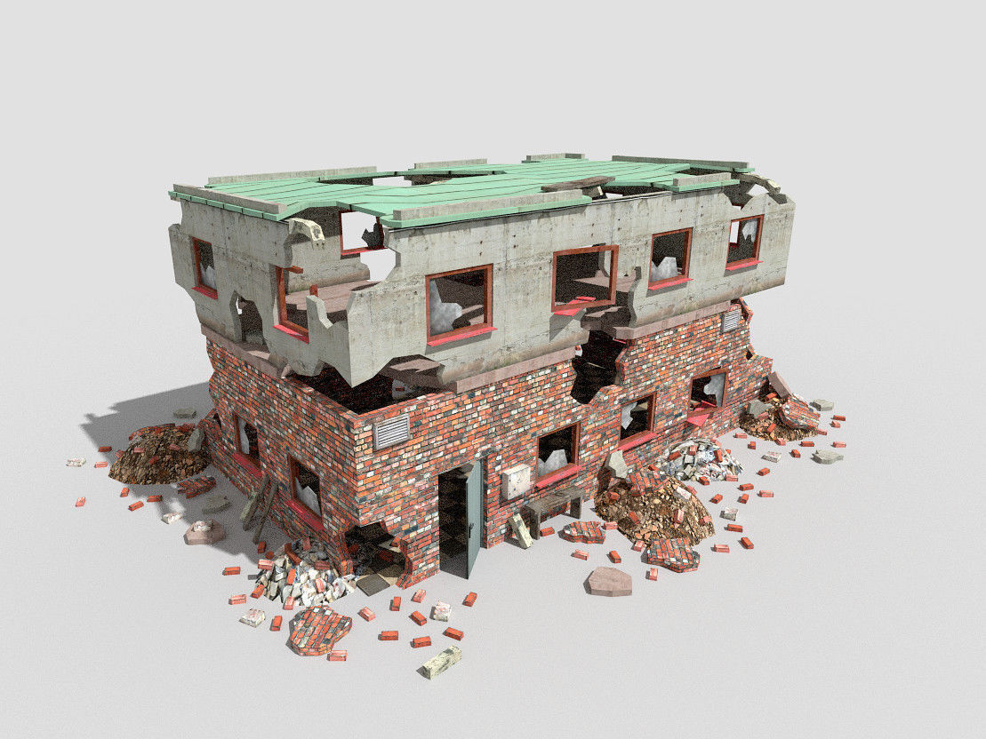 4 low poly destroyed buildings pack 2 Low-poly 3D model_3