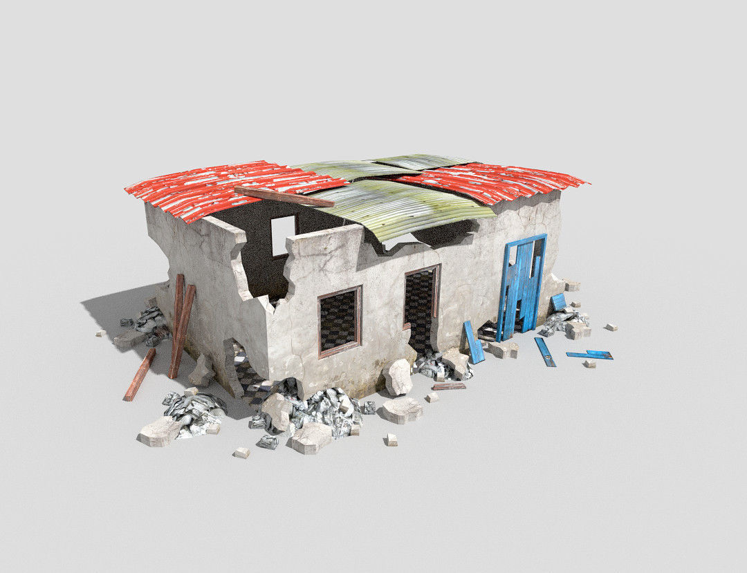 4 low poly destroyed buildings pack 2 Low-poly 3D model_1
