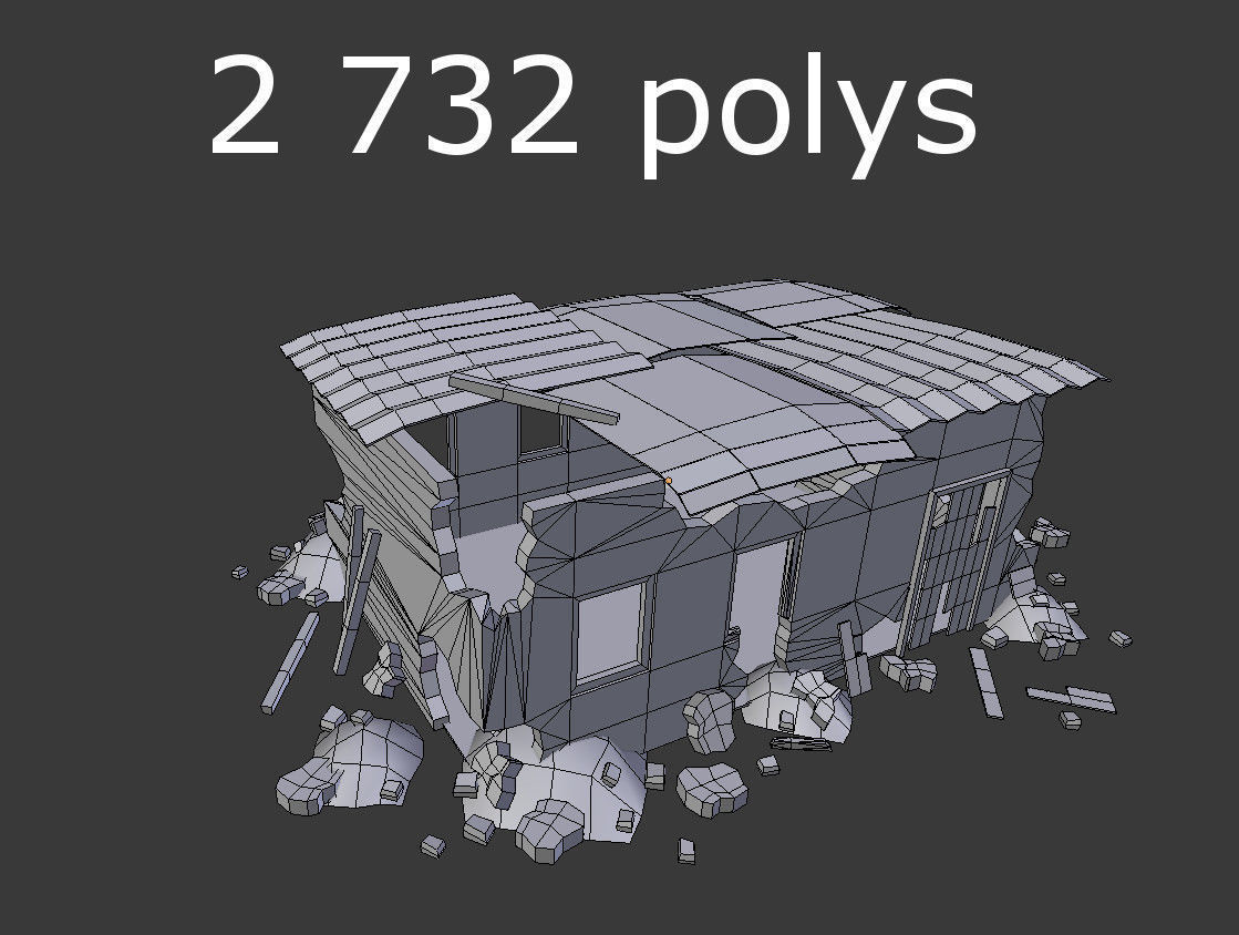 4 low poly destroyed buildings pack 2 Low-poly 3D model_7