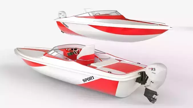 White Red Speedboat Luxury 3D Model