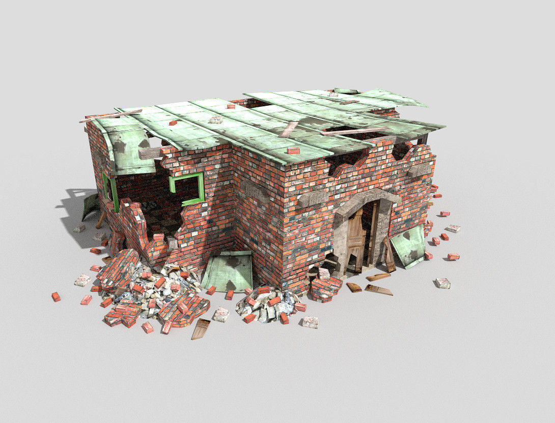 9 destroyed buildings pack Low-poly 3D model_3
