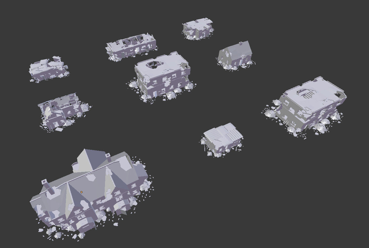 9 destroyed buildings pack Low-poly 3D model_10