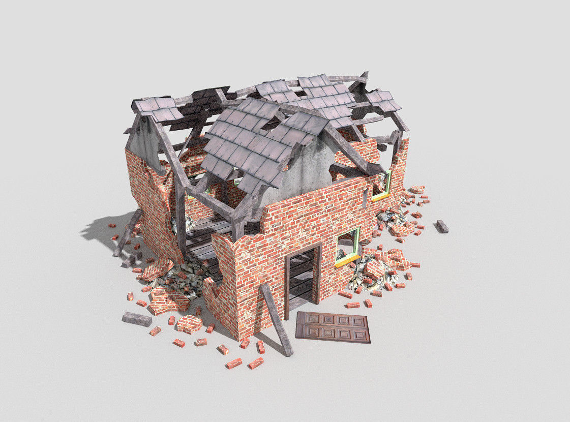9 destroyed buildings pack Low-poly 3D model_8