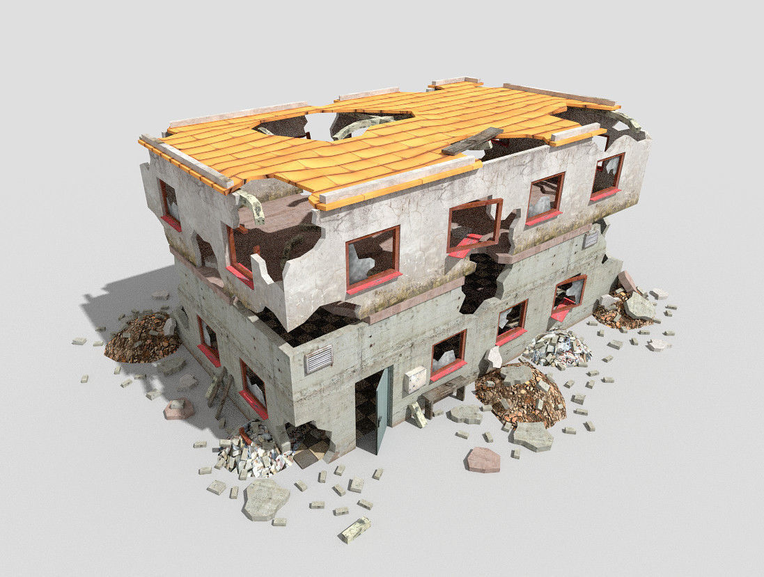 9 destroyed buildings pack Low-poly 3D model_5