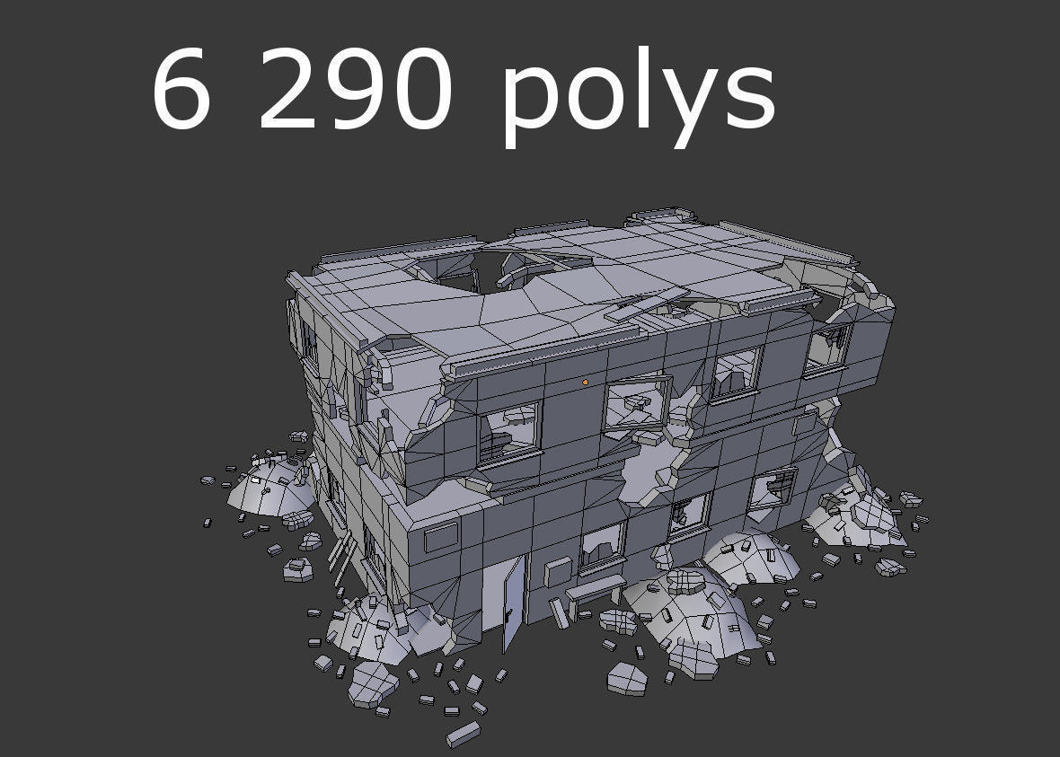 9 destroyed buildings pack Low-poly 3D model_15