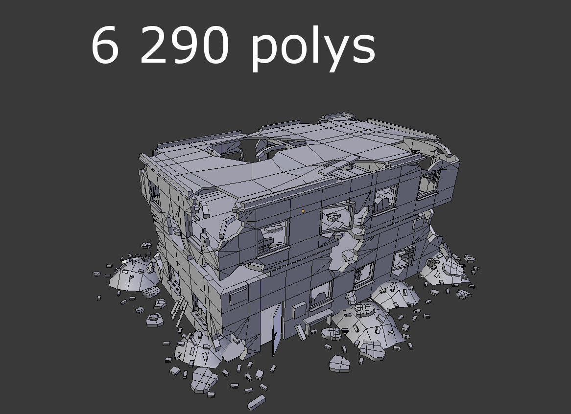 9 destroyed buildings pack Low-poly 3D model_17