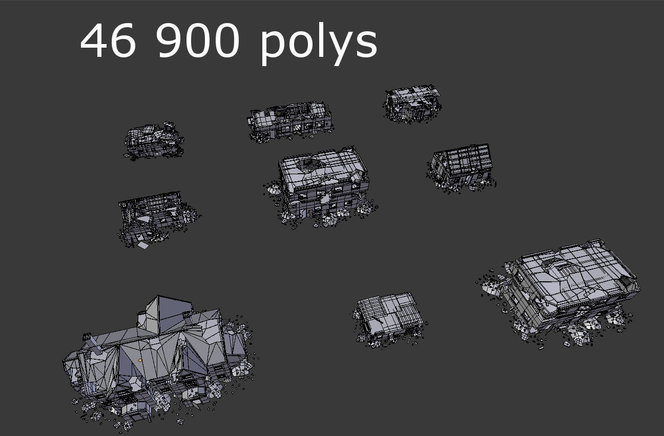 9 destroyed buildings pack Low-poly 3D model_11