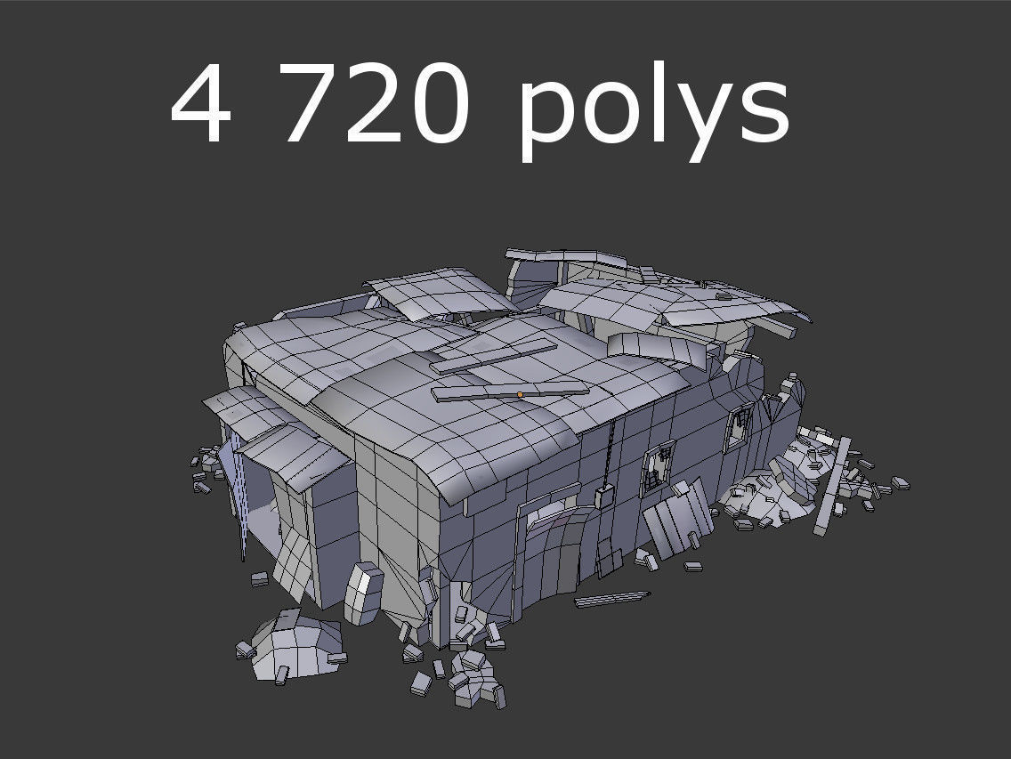 9 destroyed buildings pack Low-poly 3D model_14