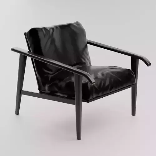 Modern Wooden Armchair with Black Leather Cushion