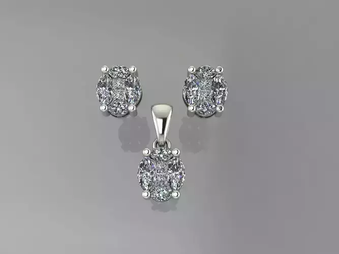 Invisible Oval  Pendant Set 