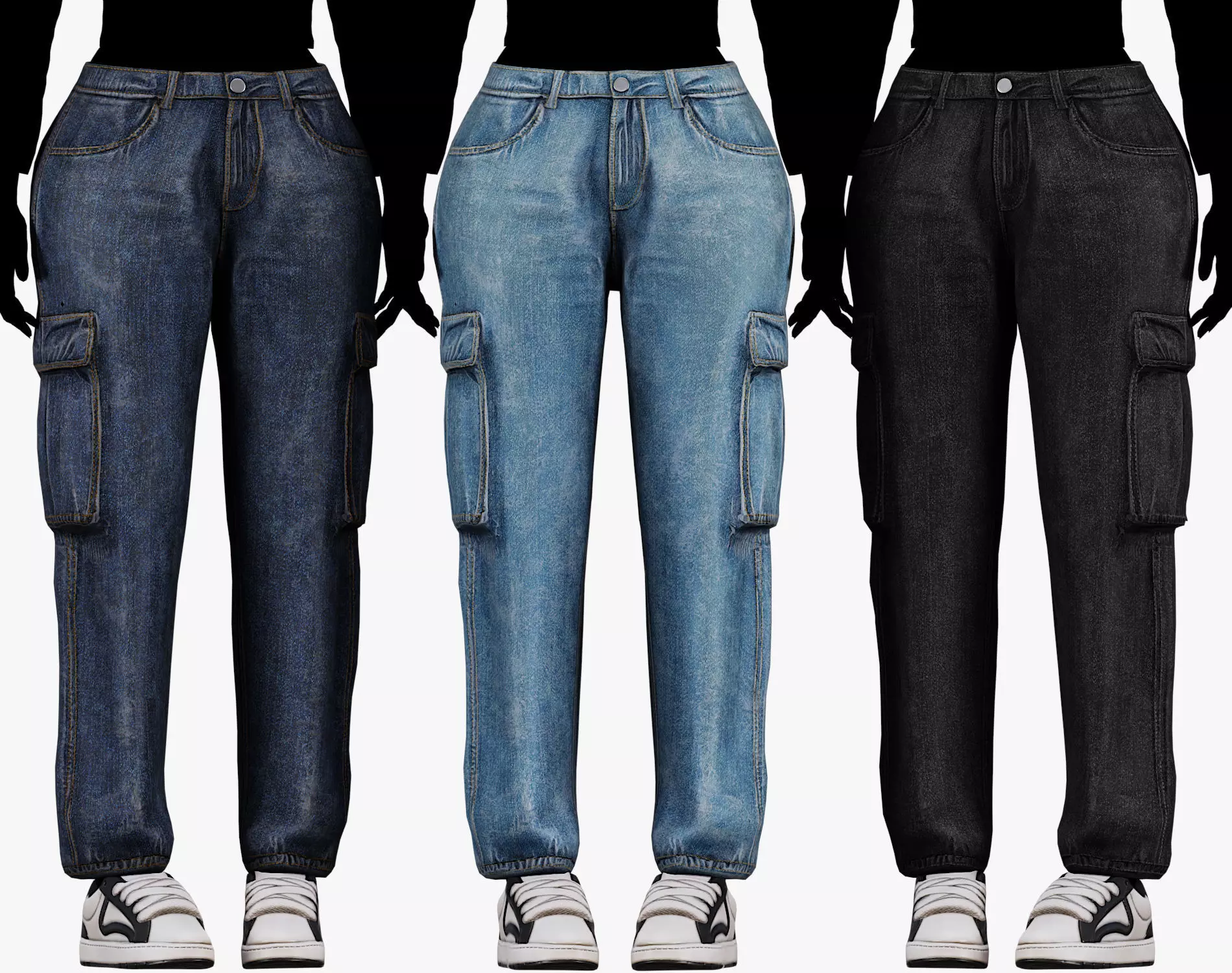 Female Denim Jogger Pants 3 in 1 Pack Low-poly 3D model