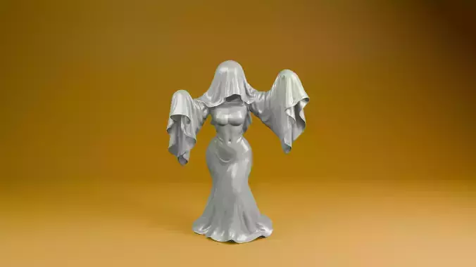 Veiled Spirit Elegant Ghostly Woman Statue STL