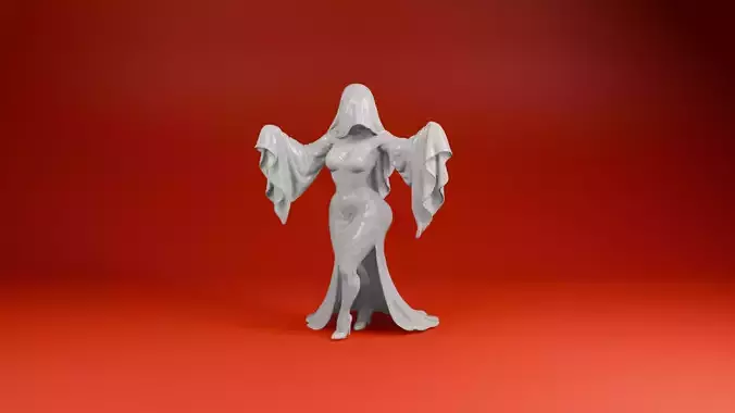Mysterious Veiled Woman  Elegant Ghostly Figurine STL