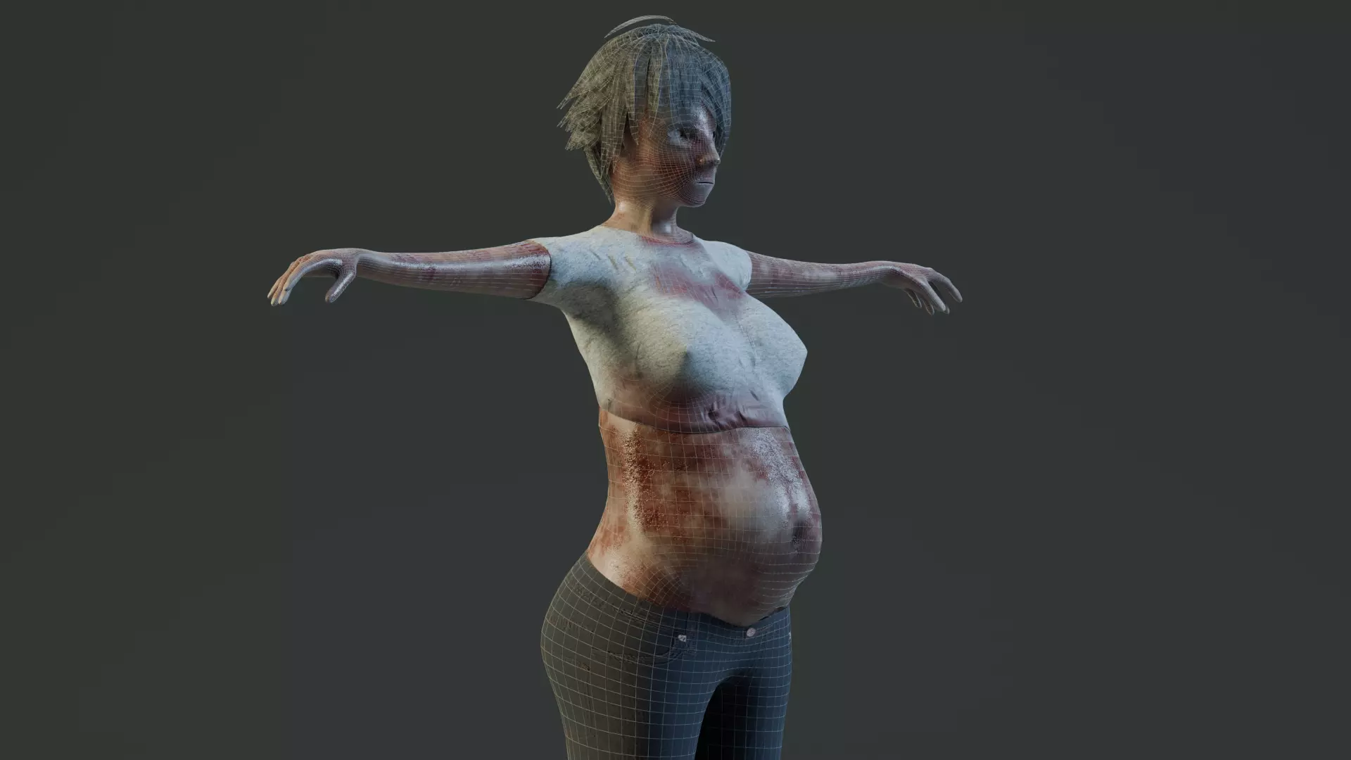 Pregnant Zombie 3D Model Animated And Game Ready Low-poly 3D model_10