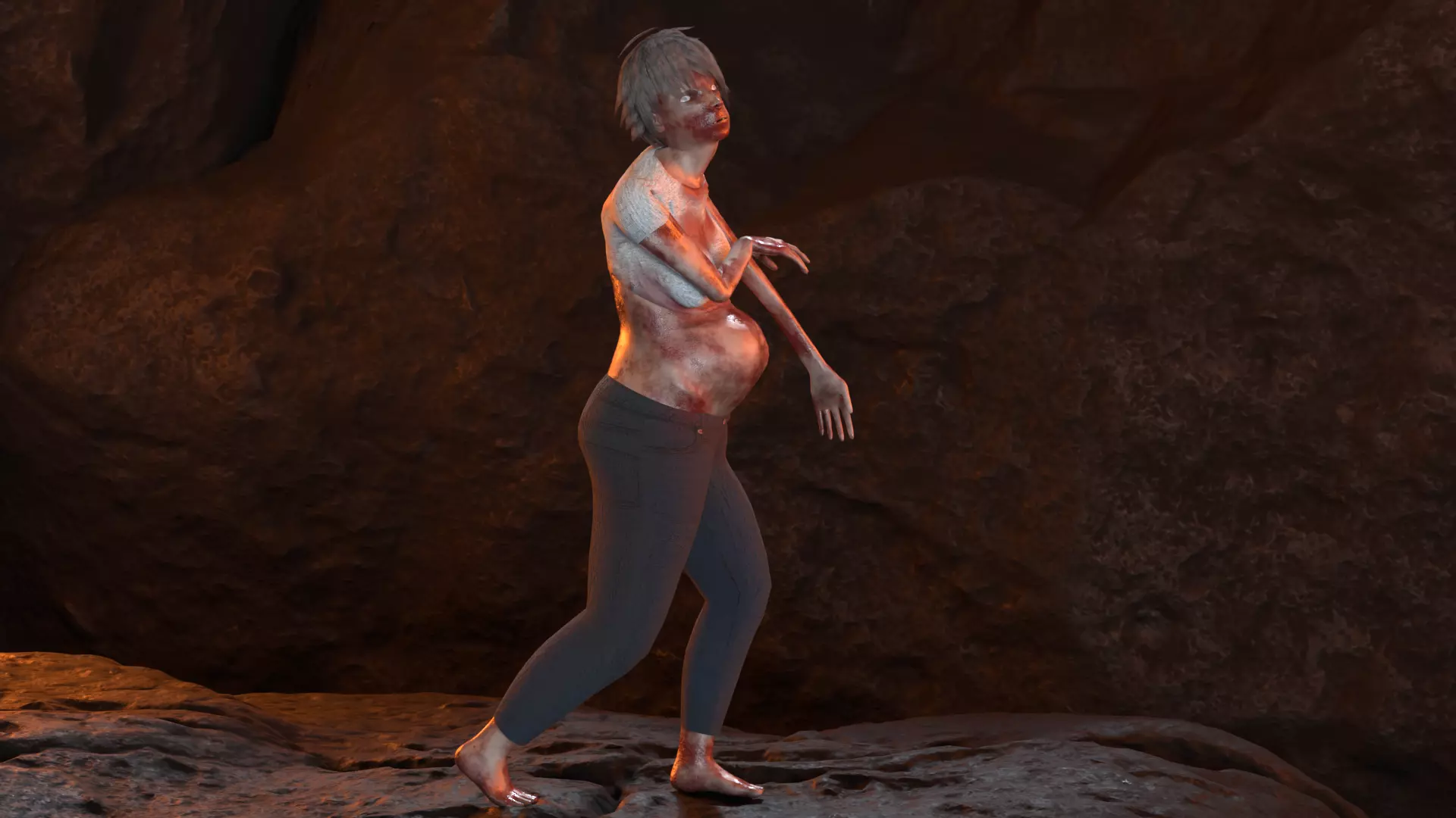 Pregnant Zombie 3D Model Animated And Game Ready Low-poly 3D model_4