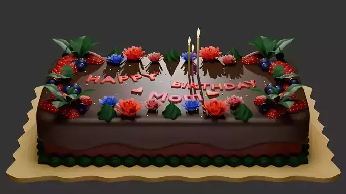 Chocolate Birthday Cake with Fruits and flowers 