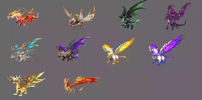 Fantasy Flying Mounts Pack - Volume 03 3D Model Collection Fantasy Flying Mounts Pack - Volume 03 3D Model Collection