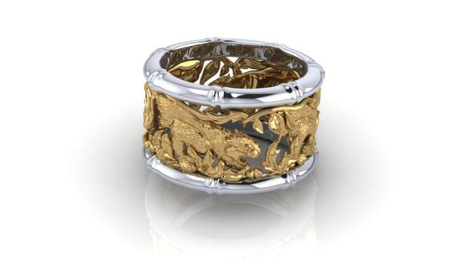 Ring gold and silver with elephants 3D print model