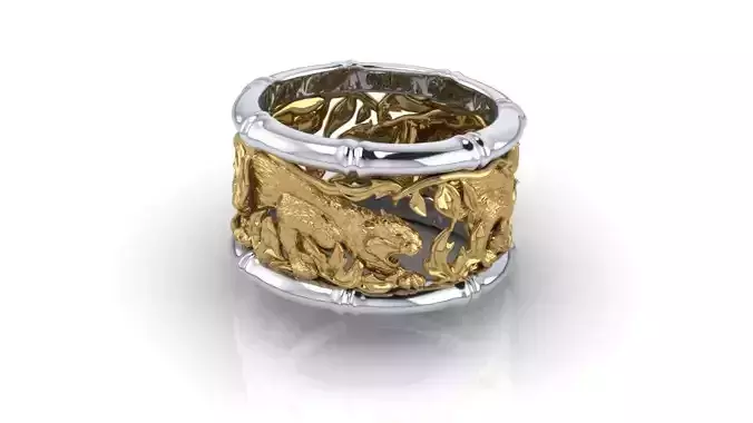 Ring gold and silver with elephants
