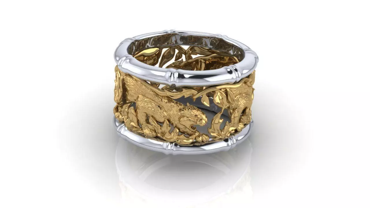 Ring gold and silver with elephants 3D print model_0