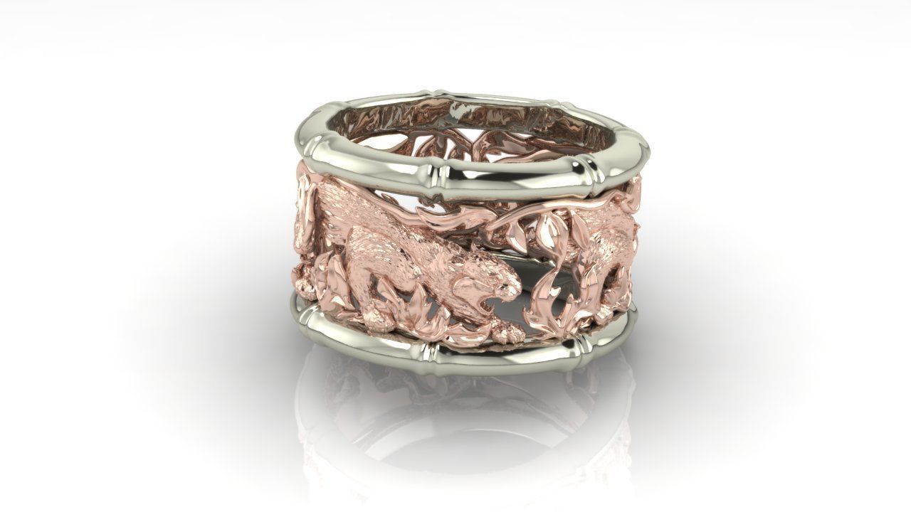 Ring gold and silver with elephants 3D print model_1