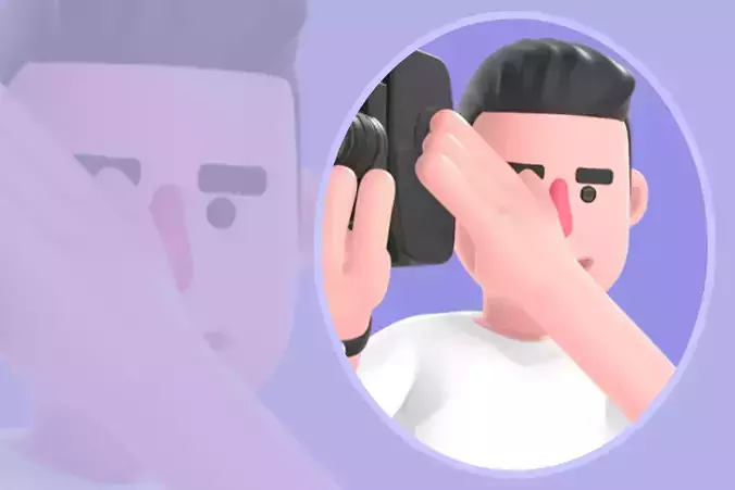 Stylized 3D Male Photographer Walking - Cartoon Character