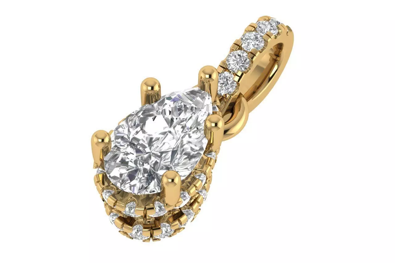 Pear Diamond Halo Pendant 3D print model_3