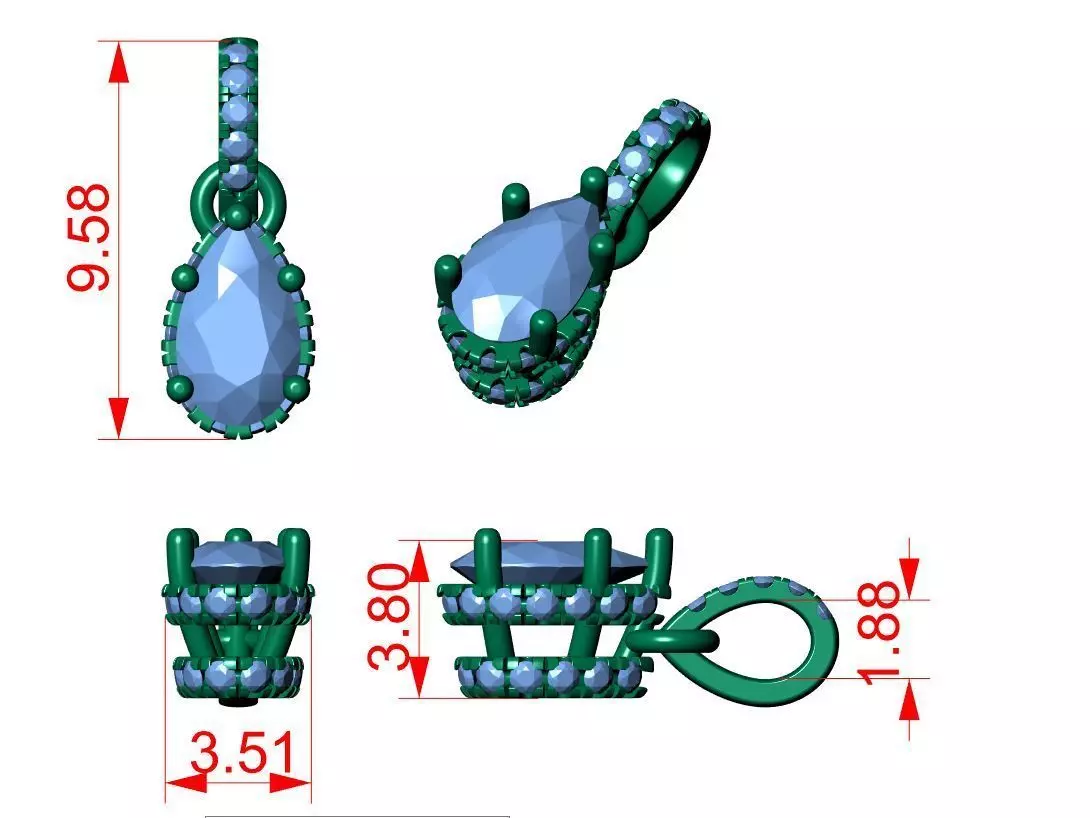 Pear Diamond Halo Pendant 3D print model_8