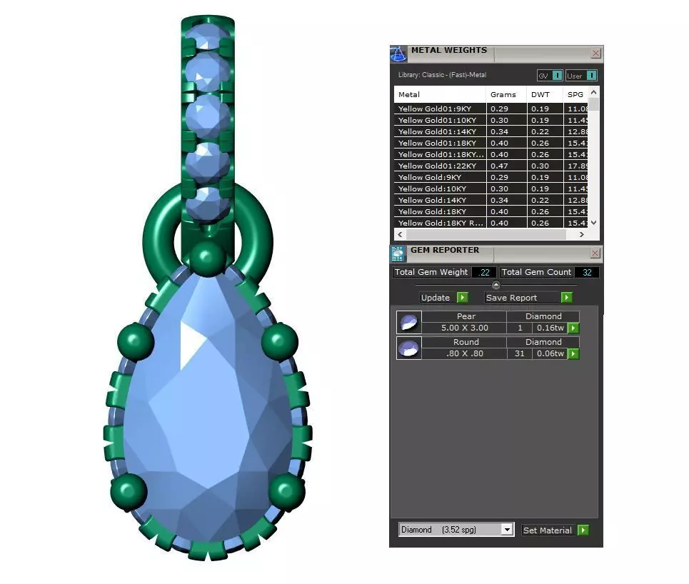 Pear Diamond Halo Pendant 3D print model_9
