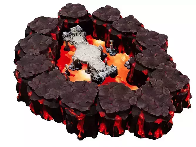 Stylized Lava Canyon Arena - Game-Ready Volcanic Map