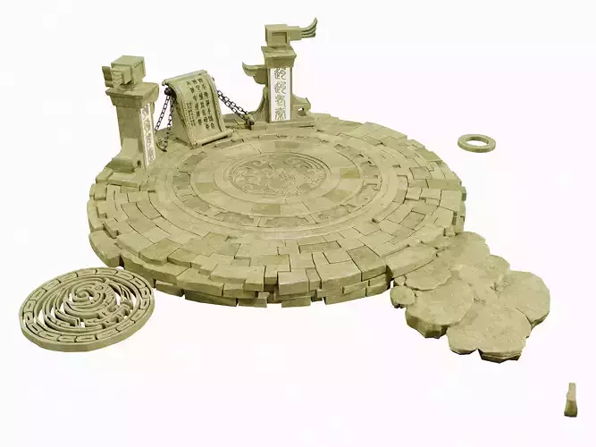 Stylized Ancient Stone Plaza - Game-Ready Ruins Platform