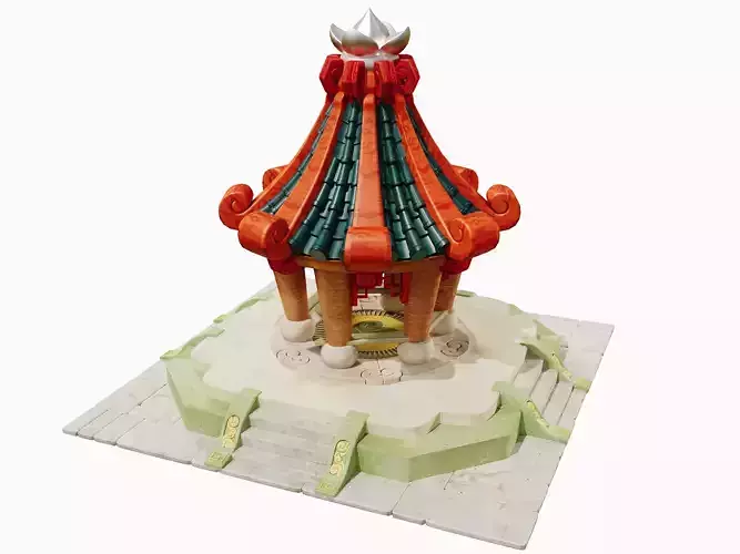 Stylized Asian Pavilion Gazebo - Game-Ready Plaza Landmark