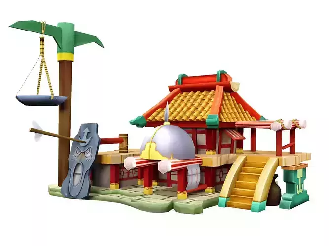Stylized Asian Shop Workshop - Game-Ready Modular Building