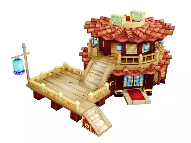 Stylized Asian Teahouse Pavilion - Game-Ready Modular Building