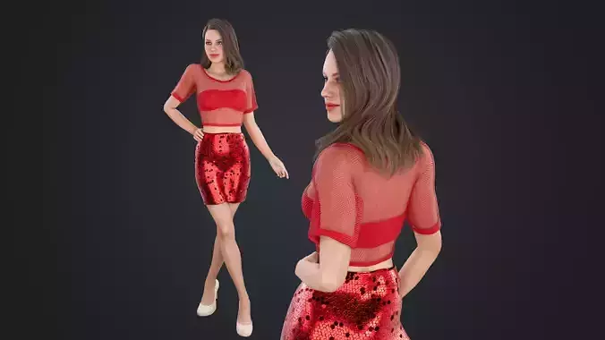 Women in red sequined dress