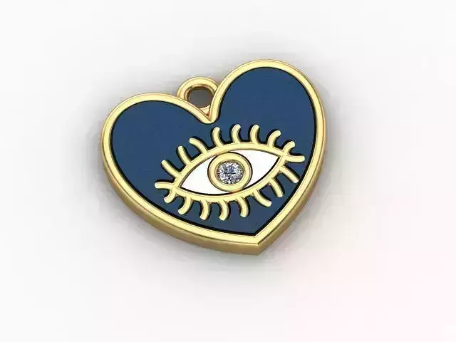 Enameled Heart Eye Pendant