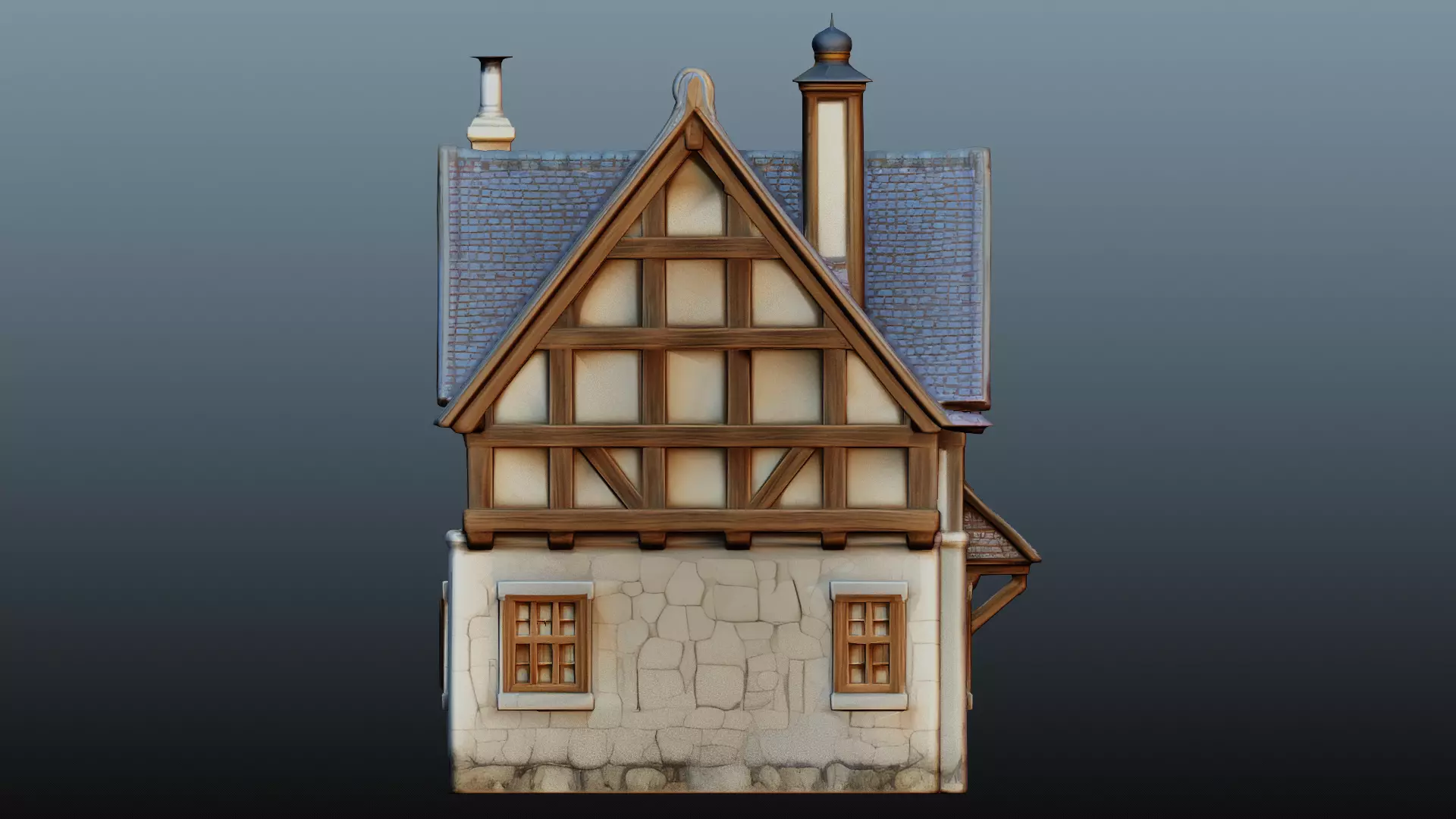 Mediaval fantasy stone house High-Poly 3D model_3