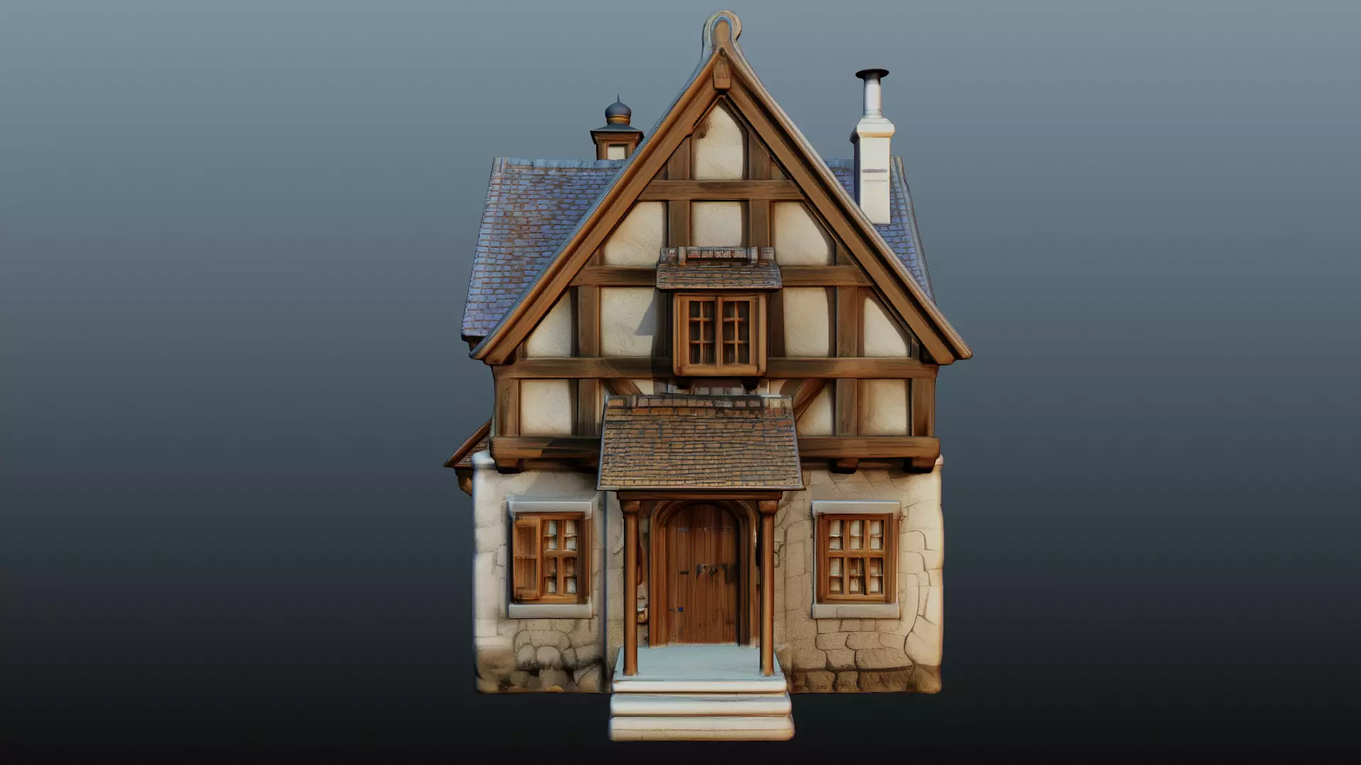 Mediaval fantasy stone house High-Poly 3D model_2
