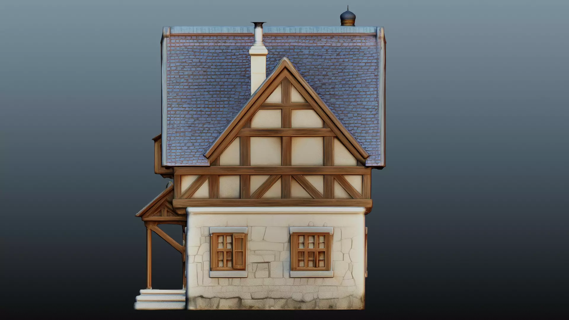 Mediaval fantasy stone house High-Poly 3D model_4