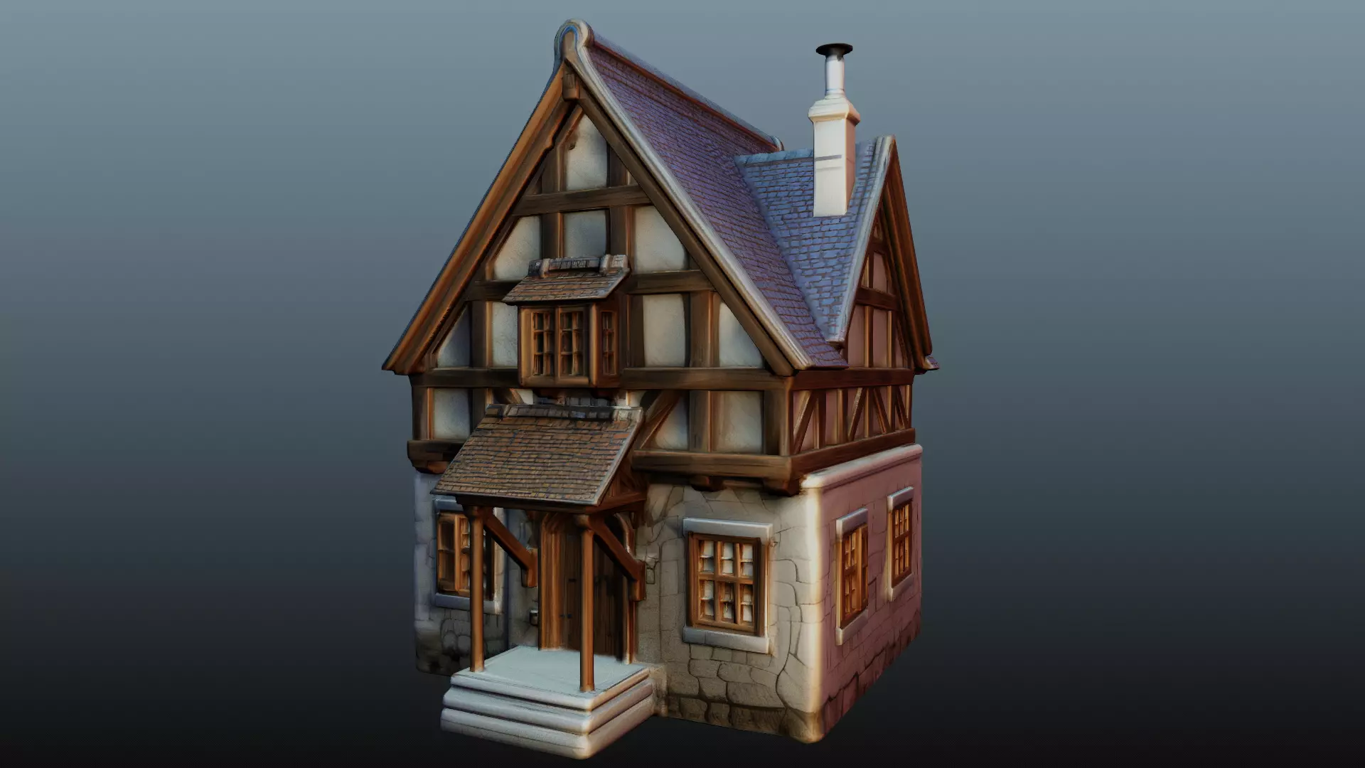 Mediaval fantasy stone house High-Poly 3D model_1