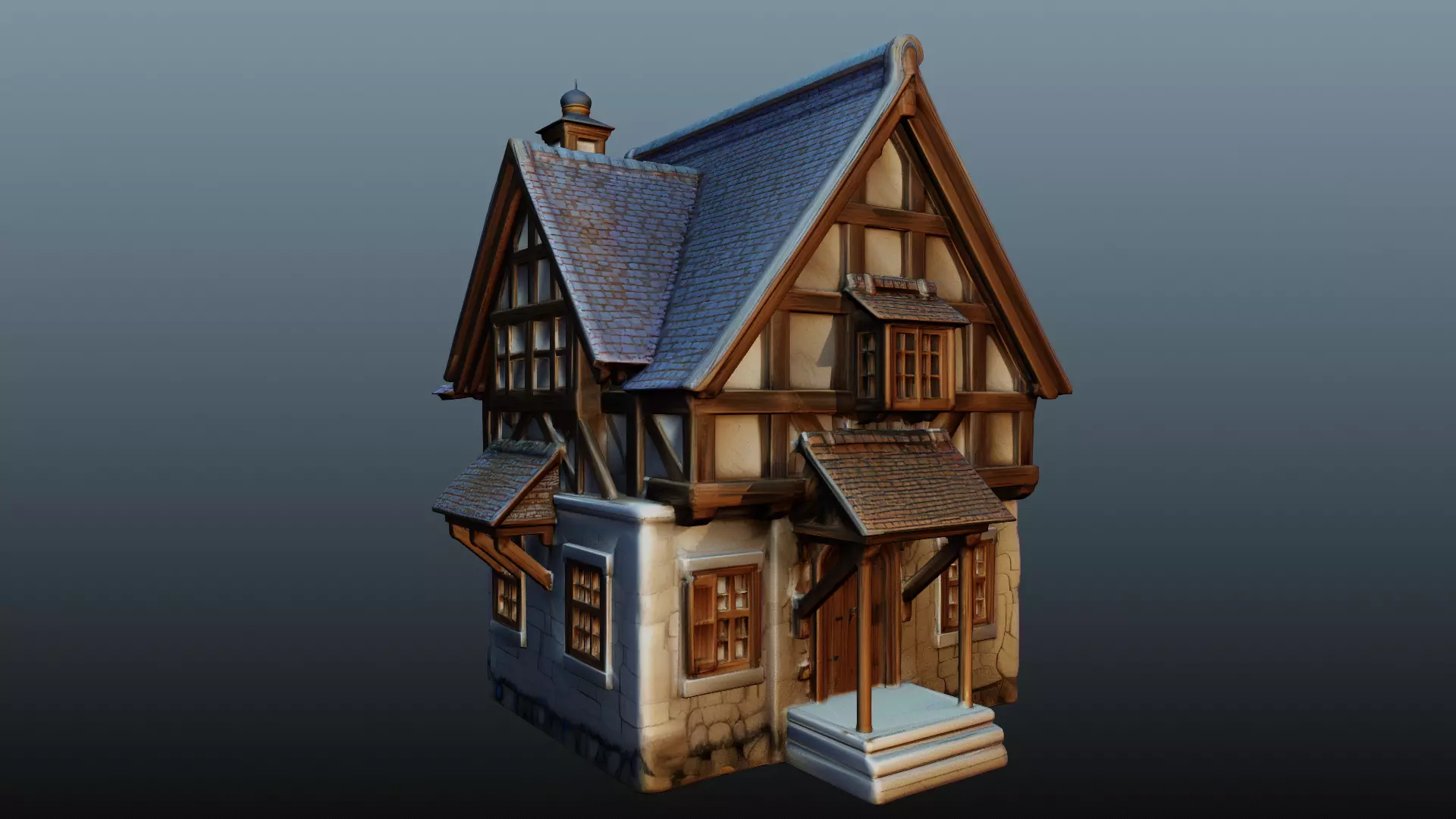 Mediaval fantasy stone house High-Poly 3D model_0