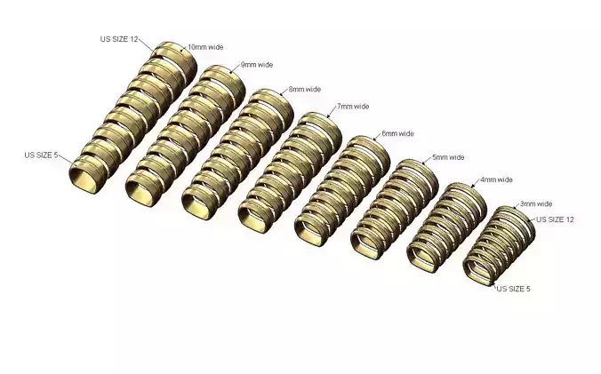 Set 3to10mm wide dome grooved euro shank comfort fit band