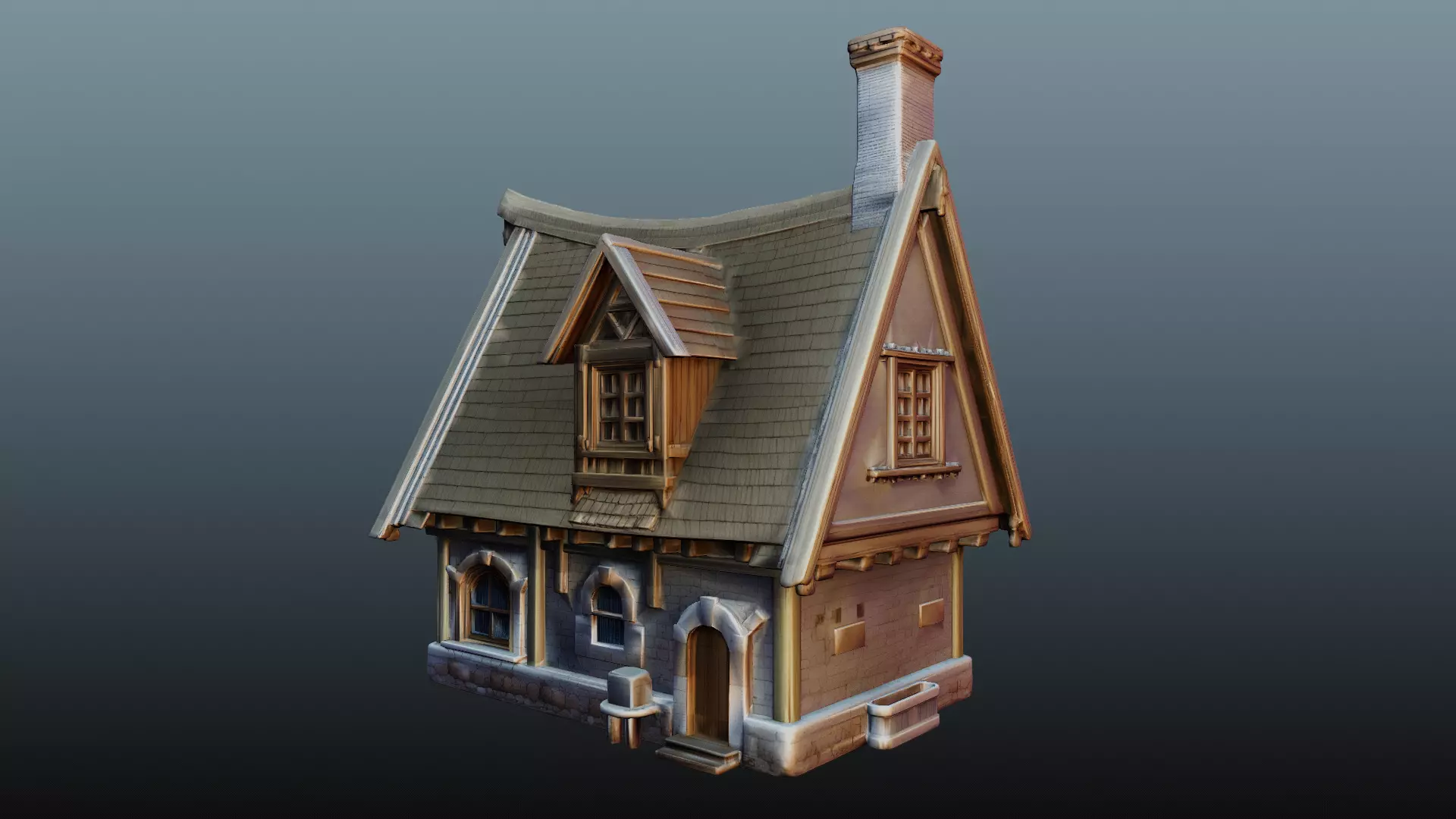 Mediaval fantasy stone house High-Poly 3D model_1