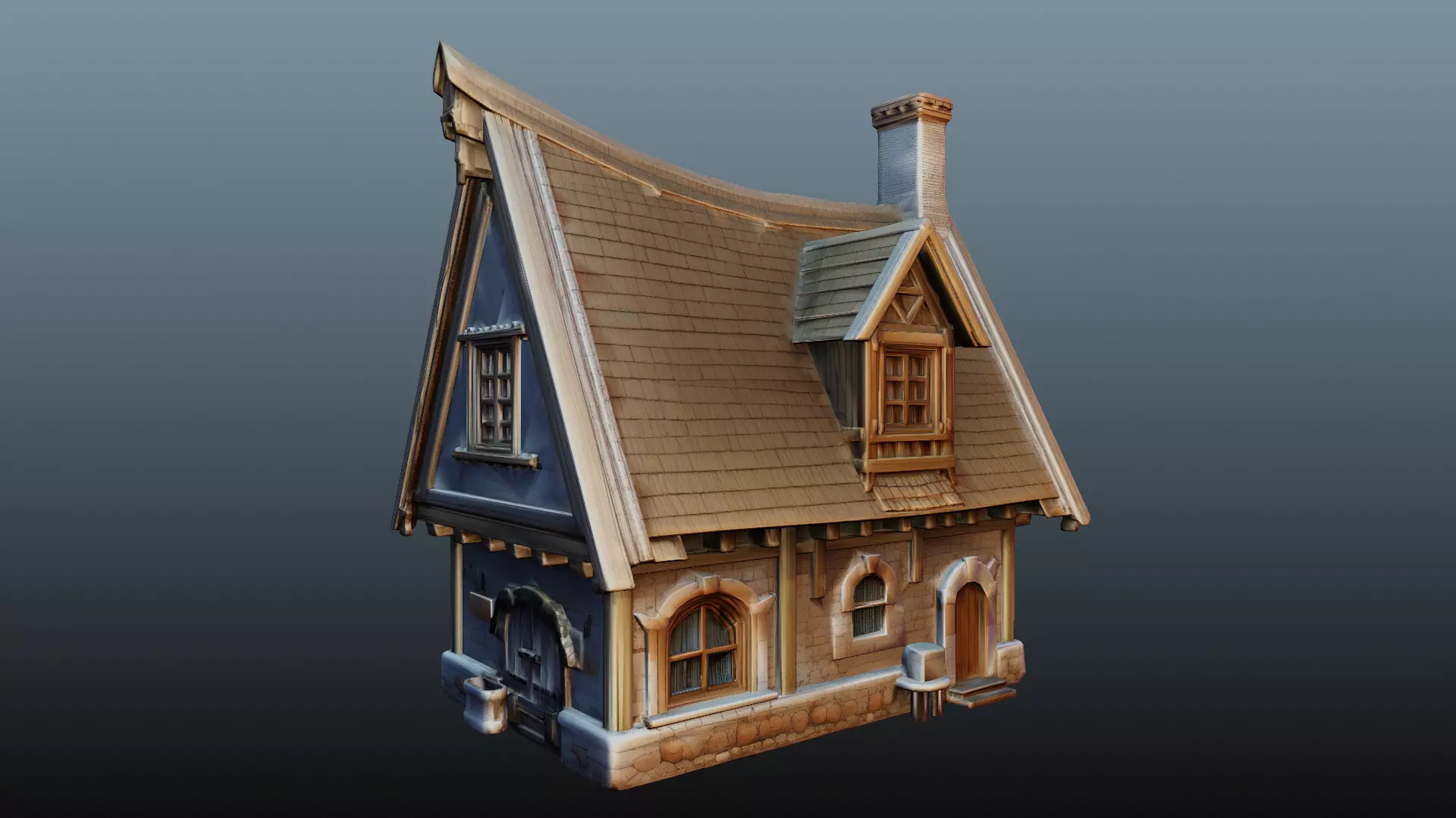 Mediaval fantasy stone house High-Poly 3D model_2