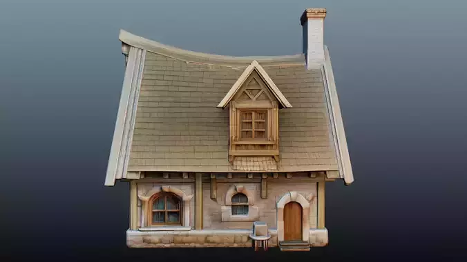 Mediaval fantasy stone house High-Poly 3D model