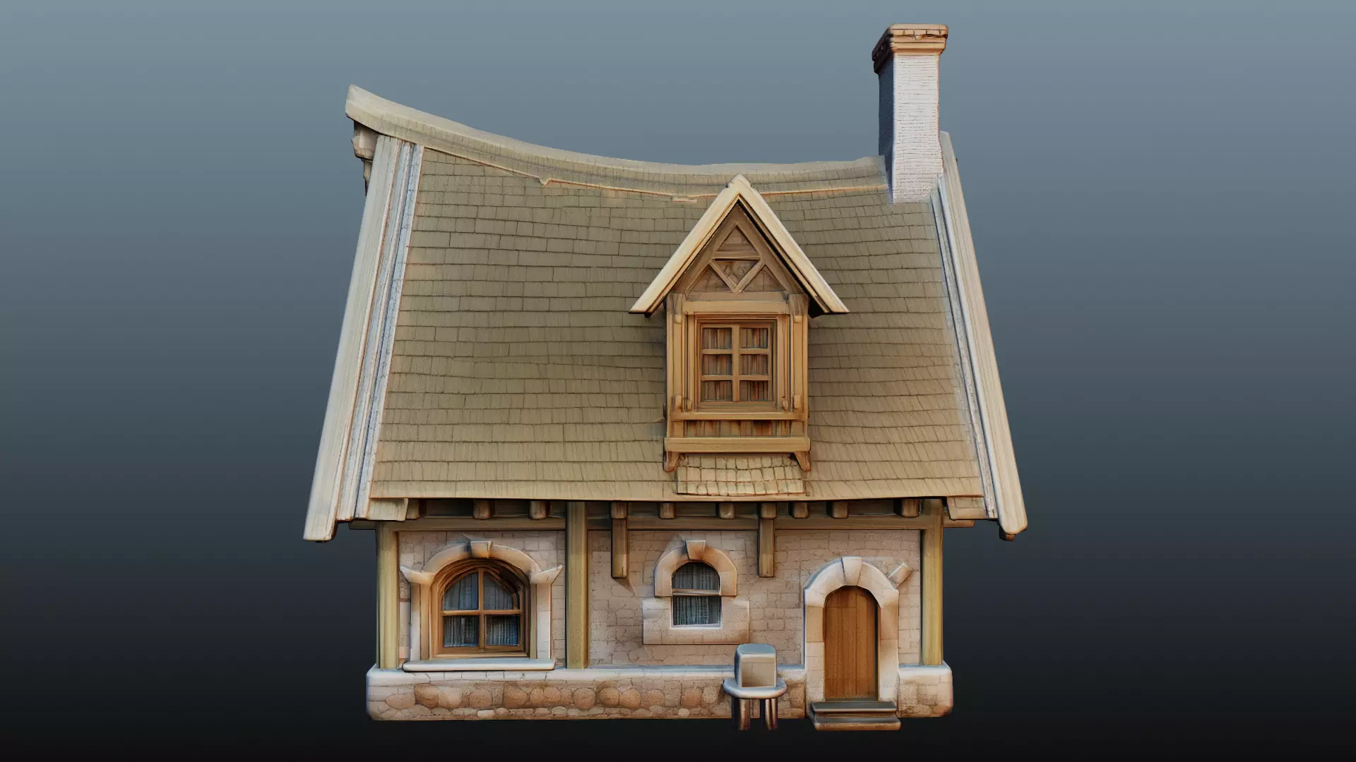 Mediaval fantasy stone house High-Poly 3D model_0