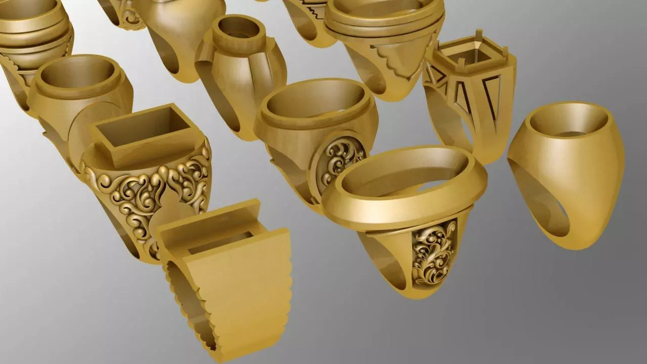   15 signet and base of men rings 3D print model_1