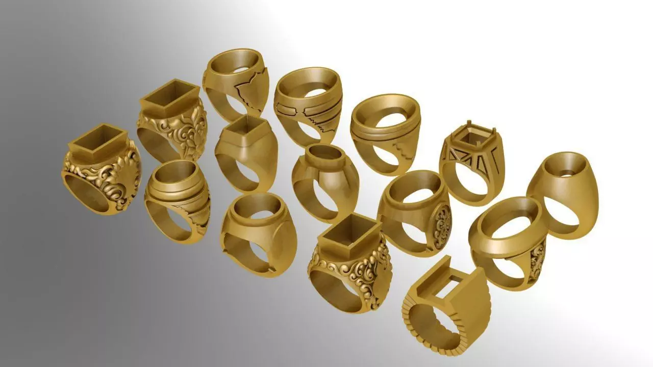   15 signet and base of men rings 3D print model_0