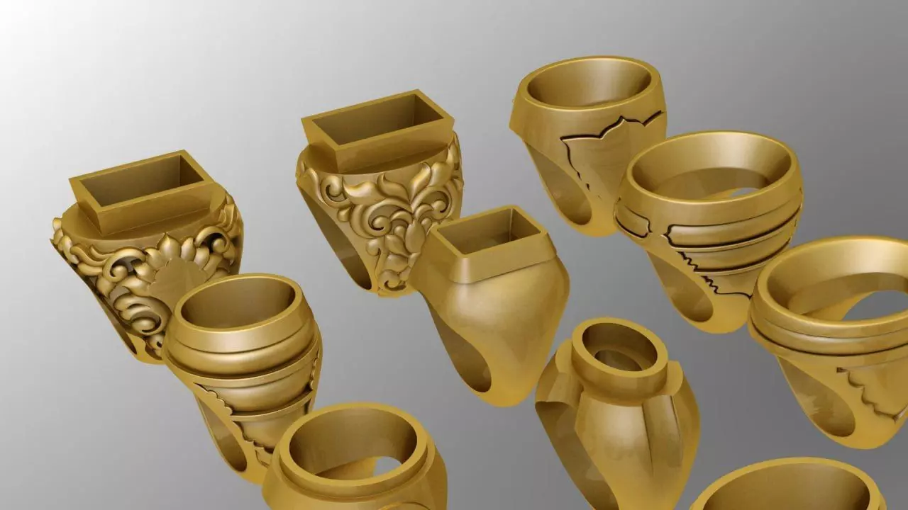   15 signet and base of men rings 3D print model_2